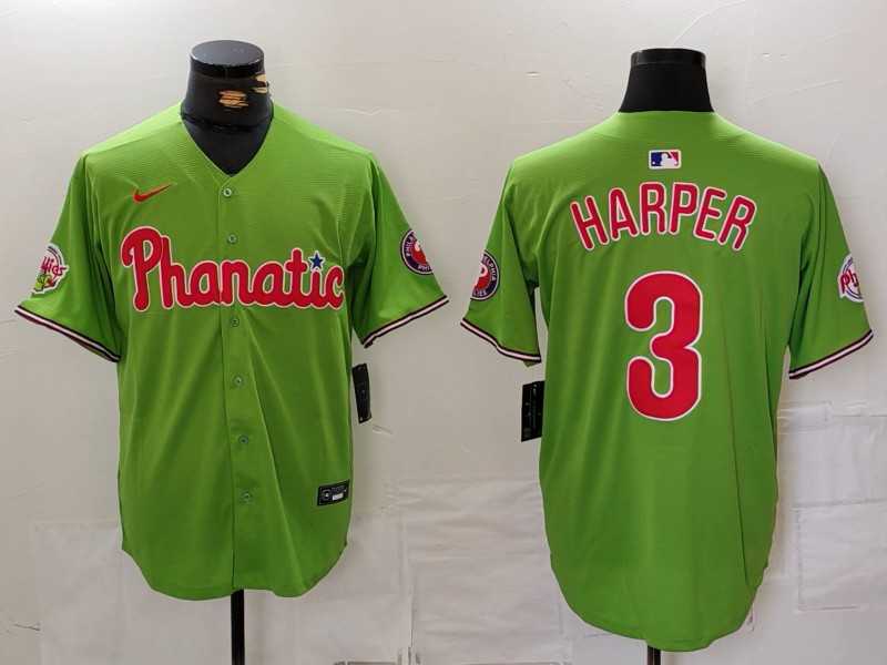 Men%27s Philadelphia Phillies #3 Bryce Harper Green With Patch Stitched Cool Base Nike Jersey